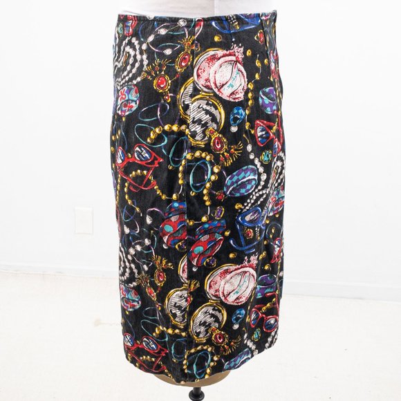 Vintage 80s L Jewelry Print Graphic Stretch Skirt - Picture 3 of 8